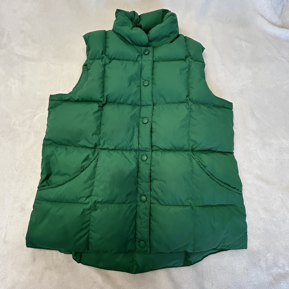 Lands End Womens Green Quilted Puffer Vest‎ Snap Front Stand Collar Small 6-8